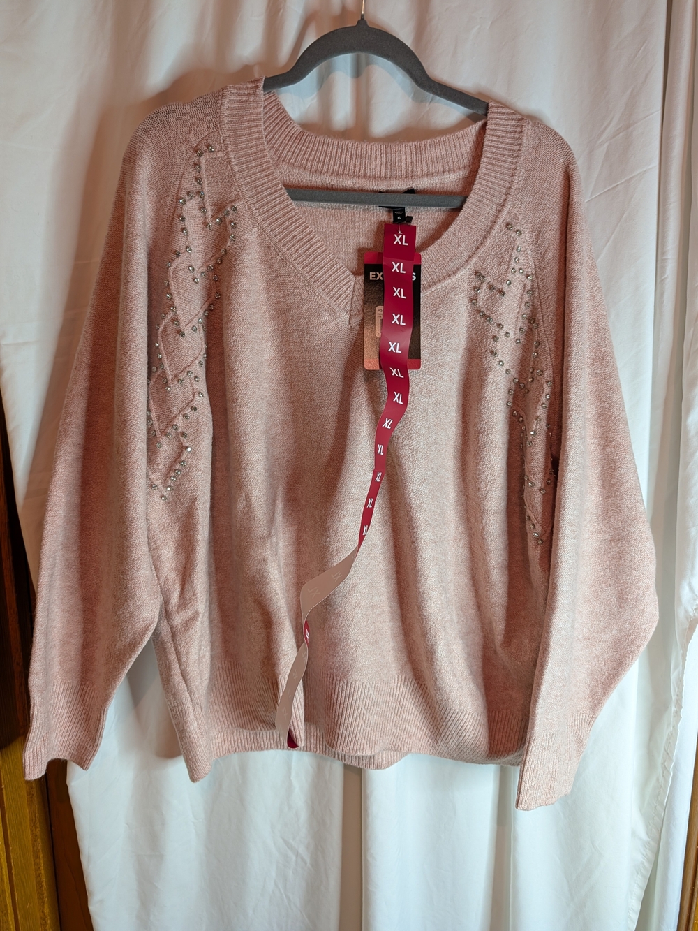 Express Women's V-Neck Embellished Sweater - Blush